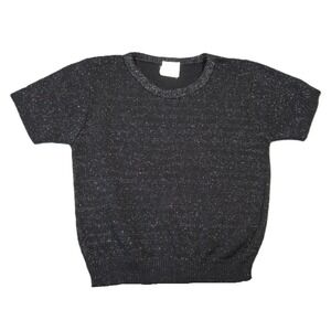 Vtg Bentley Metallic Sweater M Black Lurex Short Sleeve Glam 80s Evening Holiday